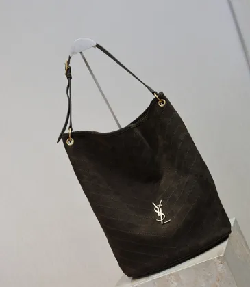 Saint Laurent 844346 Niki Series Suede Bucket Bag - Dark Brown with LE CASSANDRE Logo #A59503