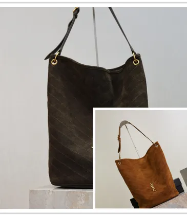 Saint Laurent Niki Suede Bucket Bag (844346) - CASSANDRE Stitching, Soft Silhouette, 33×16×40cm #A59990