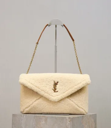 Saint Laurent Shearling Envelope Chain Clutch (769307) - Leopard Texture, Convertible Strap, 29.5×18×4.5cm #A59994