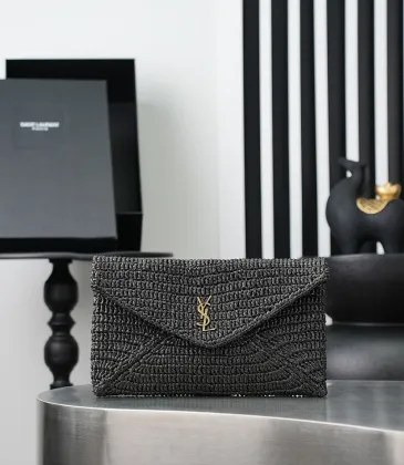 YSL 769307 LE Envelope Black Woven Textile Clutch Evening Handbag #A65996