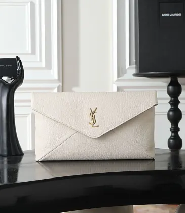 YSL 769307 LE Envelope Off White Lambskin Fold Clutch Evening Handbag #A65995