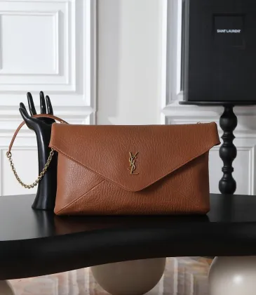 YSL 841702 LE Envelope Brown Lambskin Chain Shoulder Crossbody Clutch Handbag #A65993