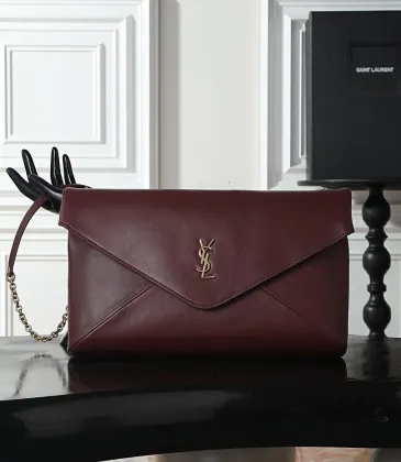 YSL 841702 LE Envelope Burgundy Lambskin Chain Shoulder Crossbody Evening Clutch Handbag #A65994