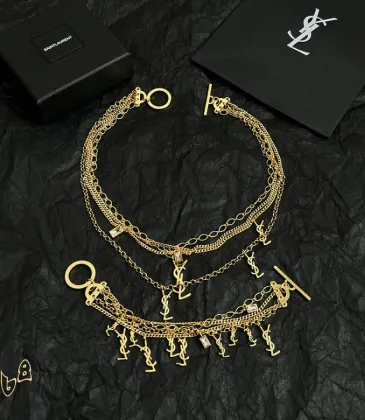 Saint Laurent Cassandre Multi Layer Logo Charm Gold Choker Necklace for Women #A65948 Saint Laurent Cassandre Multi Layer Logo Charm Gold Choker Necklace for Women #A65948