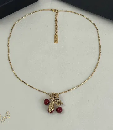 Saint Laurent Gold Cherry Pendant Necklace Designer Leaf Charm Women Jewelry #A65949 Saint Laurent Gold Cherry Pendant Necklace Designer Leaf Charm Women Jewelry #A65949