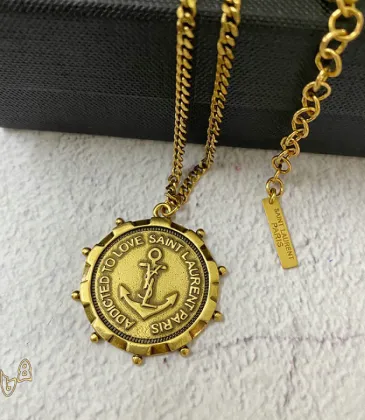 Saint Laurent Vintage Coin Pendant Necklace Anchor & Portrait Medallion Gold Silver Designer Jewelry #A65950 Saint Laurent Vintage Coin Pendant Necklace Anchor & Portrait Medallion Gold Silver Designer Jewelry #A65950