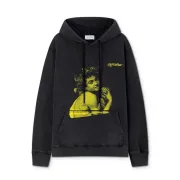 Off - White Black Washed Hoodie With Vintage Art Graphic And Brand Logo #A54246 Off - White Black Washed Hoodie With Vintage Art Graphic And Brand Logo #A54246