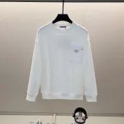 Prada White/Black Crew Neck Sweatshirt With Signature Logo Patch Pocket Design #A54415 Prada White/Black Crew Neck Sweatshirt With Signature Logo Patch Pocket Design #A54415