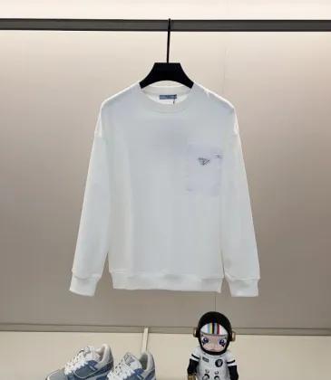Prada White/Black Crew Neck Sweatshirt With Signature Logo Patch Pocket Design #A54415 Prada White/Black Crew Neck Sweatshirt With Signature Logo Patch Pocket Design #A54415