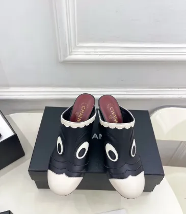 Chanel Two Tone Leather CC Block Heel Mules 8.5cm Heels #A66634