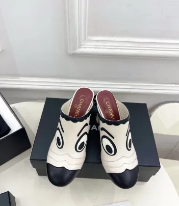 Chanel Two Tone Leather CC Block Heel Mules 8.5cm Heels #A66635