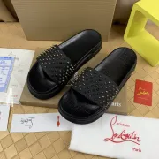 Christian Louboutin CL Men Women's Slippers Black/White #A51692 Christian Louboutin CL Men Women's Slippers Black/White #A51692
