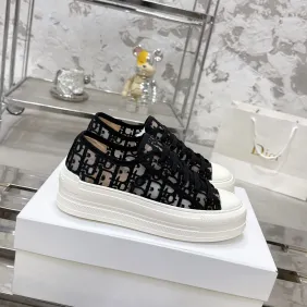 Dior Oblique Embroidery Platform Canvas Sneakers 4.5cm Sole #A66697