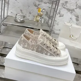 Dior Oblique Embroidery Platform Canvas Sneakers 4.5cm Sole #A66698