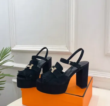 Hermes Style Platform Sandals with H Buckleamp; Tassel 10cm Heel #A66237