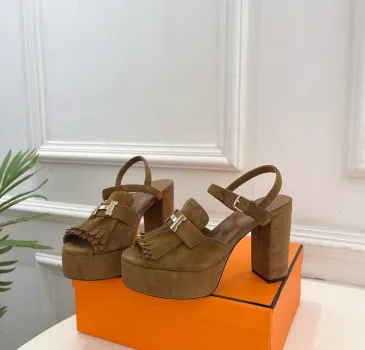 Hermes Style Platform Sandals with H Buckleamp; Tassel 10cm Heel #A66239