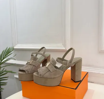 Hermes Style Platform Sandals with H Buckleamp; Tassel 10cm Heel #A66240