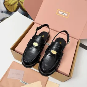 Miu Miu Women's Glossy Leather Slingback Loafer Sandals #A66089