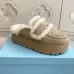 Prada Women's Shearling Lined Mule Slippers Triangle Logo Thick Sole Design for Cozy Luxury Winter Footwear #A57767