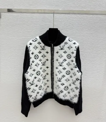 2025 LV Women's Wool Zip up Sweater Chic Mock Neck with Fluffy Monogram - Embroidered Front #A54859 2025 LV Women's Wool Zip up Sweater Chic Mock Neck with Fluffy Monogram - Embroidered Front #A54859