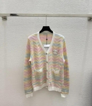 Chanel Women's V-Neck Wool-Blend Cardigan with Ombre Zigzag Pattern and CC Brooch #A54830 Chanel Women's V-Neck Wool-Blend Cardigan with Ombre Zigzag Pattern and CC Brooch #A54830
