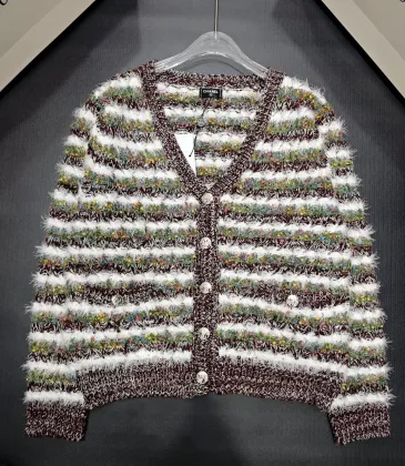 Chanel Wool Women's V-Neck Fringed Knit Cardigan with Multi-Color Stripes #A54575 Chanel Wool Women's V-Neck Fringed Knit Cardigan with Multi-Color Stripes #A54575