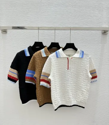 Fendi Women's FF Logo Jacquard Knit Short Sleeve Polo Sweater #A54570 Fendi Women's FF Logo Jacquard Knit Short Sleeve Polo Sweater #A54570