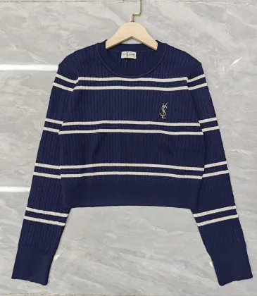 Saint Laurent Women's Wool Striped Knit Sweater with YSL Cassandre Logo #A54576 Saint Laurent Women's Wool Striped Knit Sweater with YSL Cassandre Logo #A54576