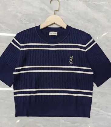 Saint Laurent Women's Wool Striped Knit Sweater with YSL Cassandre Logo #A54577 Saint Laurent Women's Wool Striped Knit Sweater with YSL Cassandre Logo #A54577