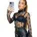 YSL European and American women's cross-border Amazon sexy see-through high-neck long-sleeved flocked high-quality top T-shirt #A64626