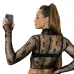 YSL European and American women's cross-border Amazon sexy see-through high-neck long-sleeved flocked high-quality top T-shirt #A64626