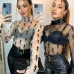 YSL European and American women's cross-border Amazon sexy see-through high-neck long-sleeved flocked high-quality top T-shirt #A64626