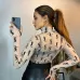 YSL European and American women's cross-border Amazon sexy see-through high-neck long-sleeved flocked high-quality top T-shirt #A64626