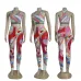 Vibrant Gucci Inspired Abstract Print Sports Braamp; Leggings Set - Women's High-Fashion Activewear Ensemble for Bold Style #A54160