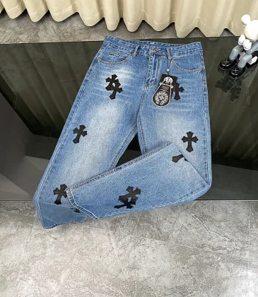 Chrome Women's Hearts classic blue black leather jeans #A48738 Chrome Women's Hearts classic blue black leather jeans #A48738